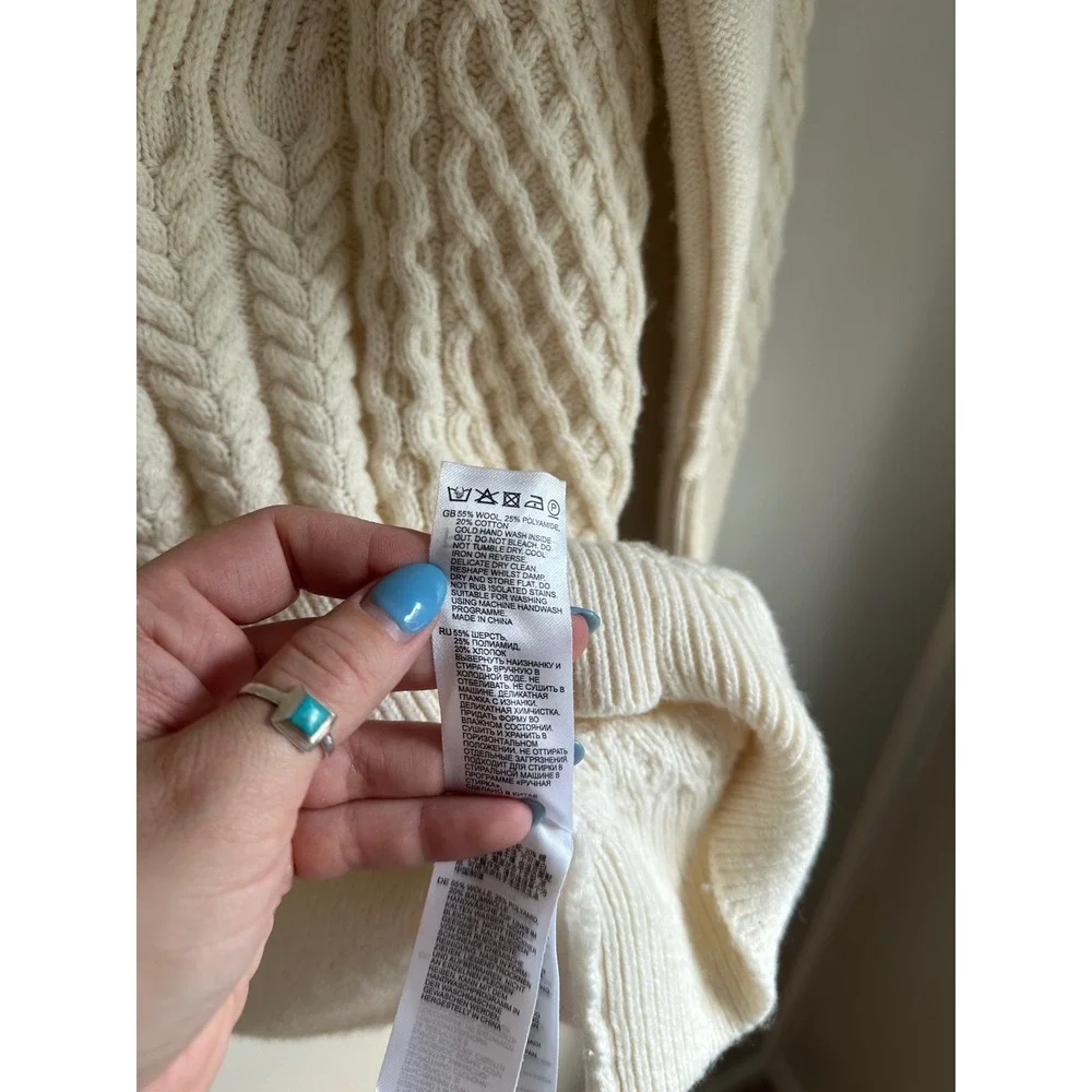 Reiss Martha Mixed Cable Knit Sweater Womens S Ivory EUC Mock Neck Wool Blend